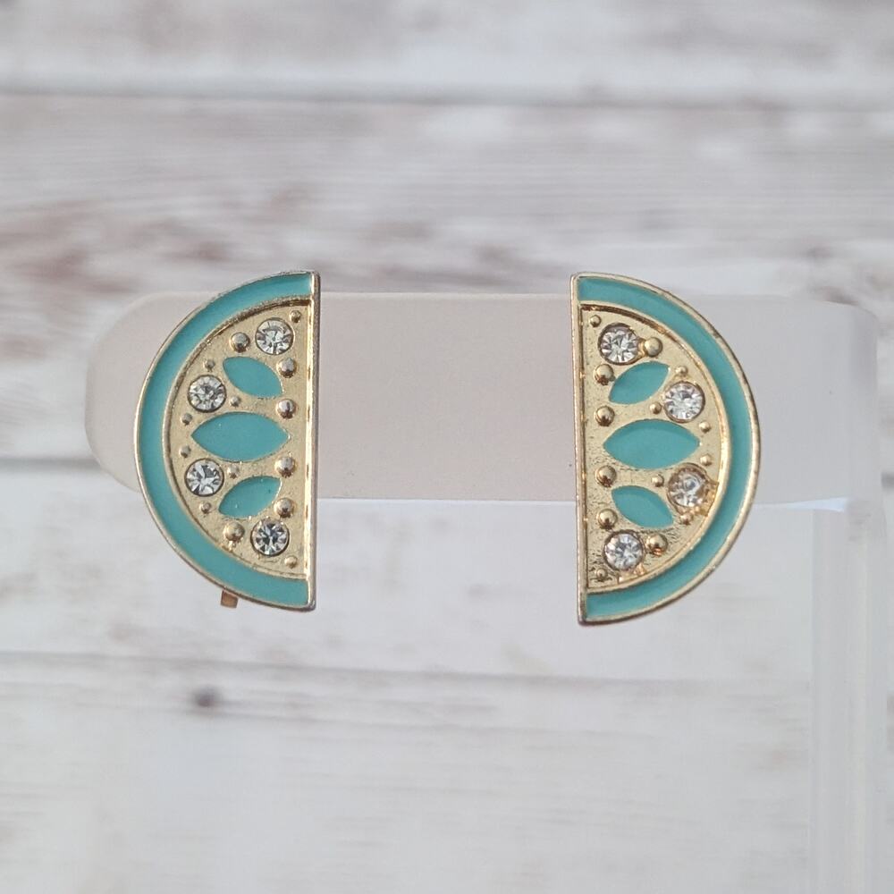 Vintage Clip On Earrings Teal Watermelon - Stud Conversion